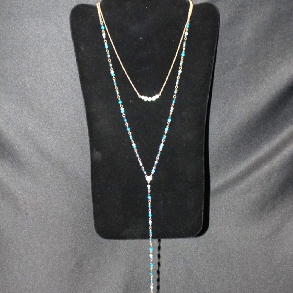 Double Strand Y Necklace with Evil Eye Pendant